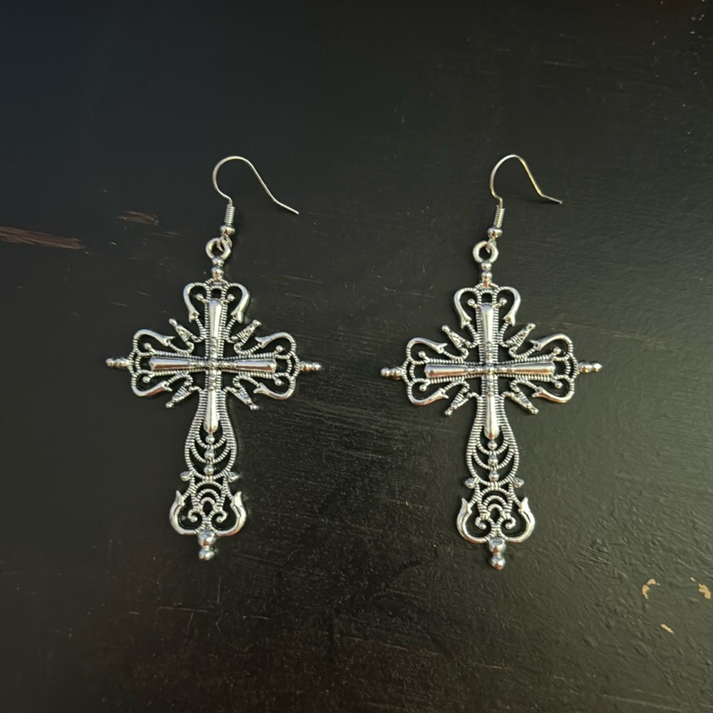 Silver cross earrings